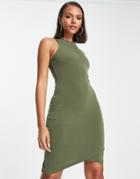 Trendyol Jersey Body-conscious Mini Dress In Khaki-green