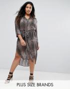 Elvi Printed Dip Hem Shirt Dress - Gray