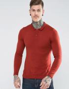 Asos Knitted Muscle Polo In Copper Brown - Copper