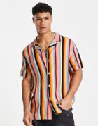 Topman Short Sleeve Camp Collar Shirt In Multi Colored Stripe