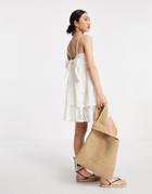 Asos Design Bandeau Double Layer Tie Back Mini Sundress In Broderie In White