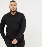 Asos Design Plus Long Sleeve Jersey Polo In Black - Black