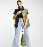 Asos Design Tall Hi-shine Spliced Vest In Black And Khaki-brown
