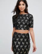 Ax Paris Lace Metallic Leaf Crop Top - Multi