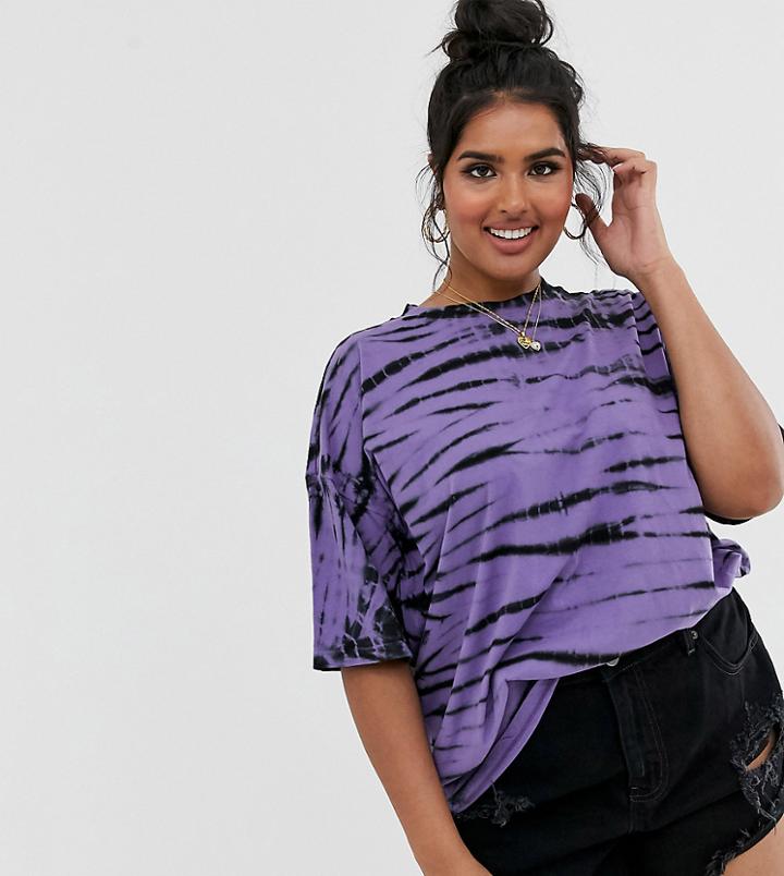 Asos Design Curve Oversized T-shirt In Grunge Tie Dye - White