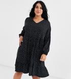 New Look Curve Soft Touch Dress In Black Polka Dot