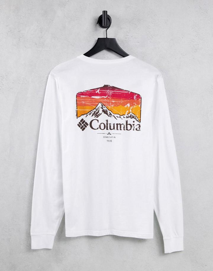 Columbia Pikewood Back Print Long Sleeve T-shirt In White