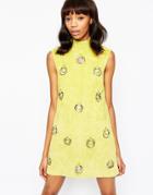 Asos Suede Mini Shift Dress With Inserted Metal Rings - Yellow
