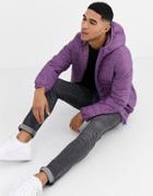 Asos Design Liner Puffer Jacket With Hood In Purple