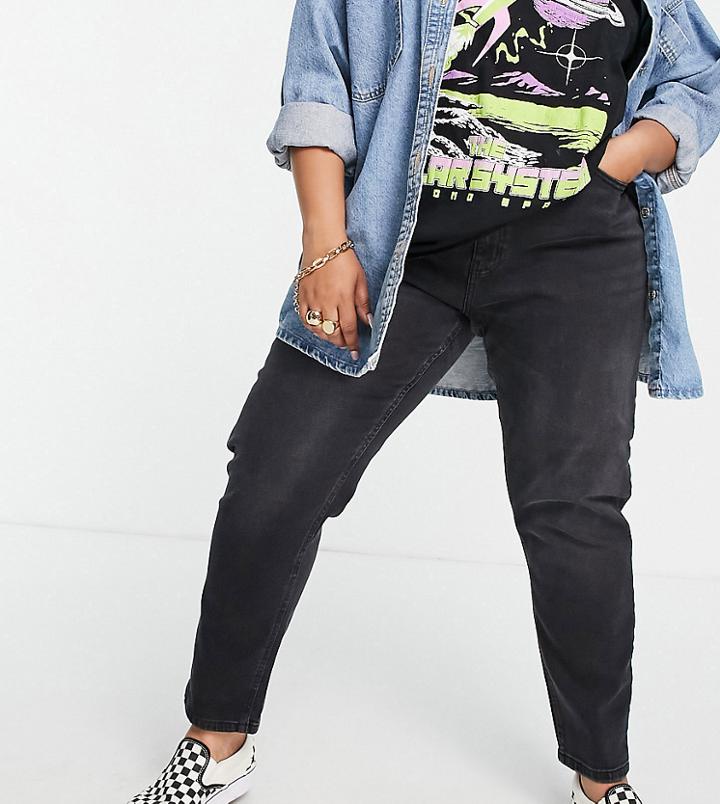 Only Curve Veneda Slim Mom Jeans In Washed Black