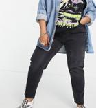 Only Curve Veneda Slim Mom Jeans In Washed Black