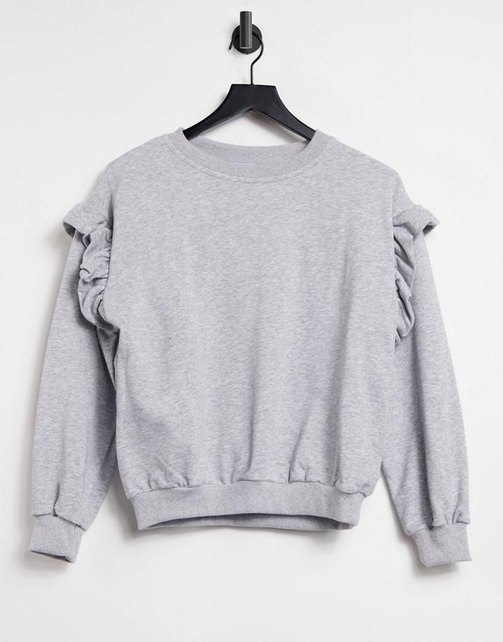 Style Cheat Ruffle Sleeve Sweatshirt In Gray