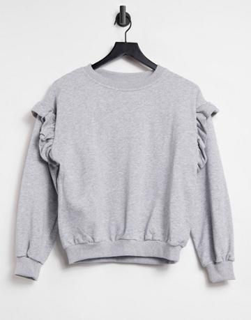 Style Cheat Ruffle Sleeve Sweatshirt In Gray
