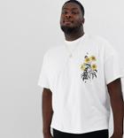 Asos Design Plus Oversized T-shirt With Chest Print In Shine Technique - White