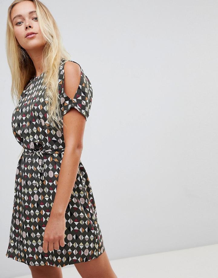 Rage Geo Print Belted Dress - Green