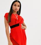 Asos Design Petite Origami Mini Dress With Tab Side - Red