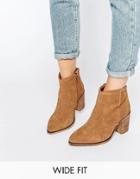 Asos Rhodes Wide Fit Suede Western Boots - Tan