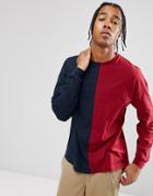 Asos Long Sleeve T-shirt With Spliced Front And Bellow Sleeve - Navy
