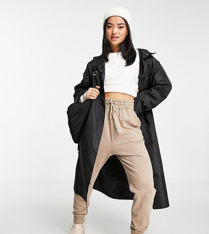 Asos Design Petite Recycled Rain Parka Coat In Black