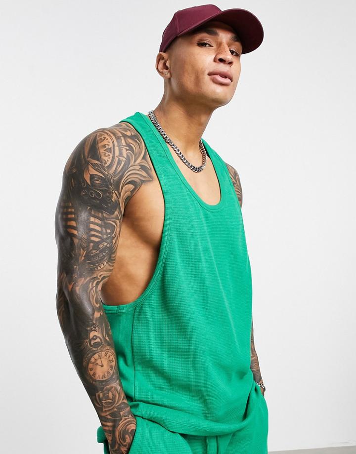 Asos Design Set Waffle Tank Top In Green