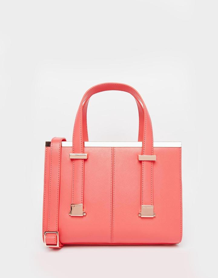 Ted Baker Crosshatch Small Metal Bar Tote - Red