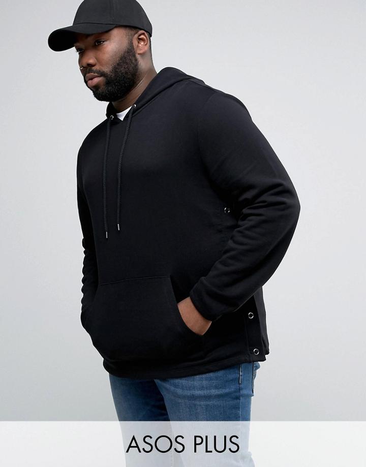 Asos Plus Hoodie With Side Poppers In Black - Black