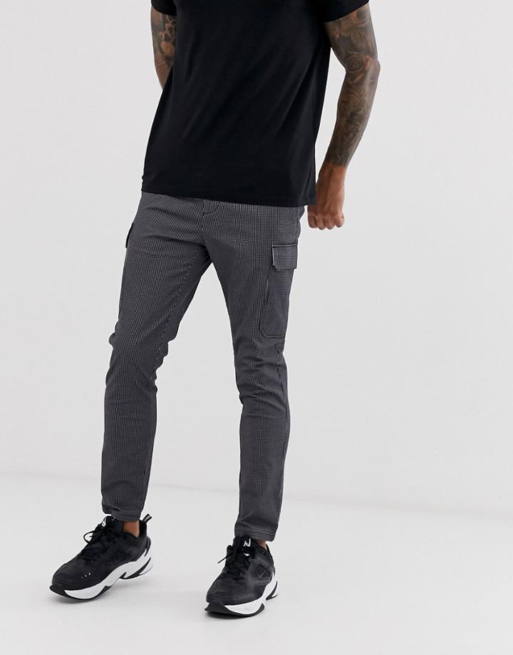 Asos Design Skinny Cargo Pants In Grid Check - Black
