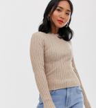 Asos Design Petite Crew Neck Sweater In Skinny Rib-stone