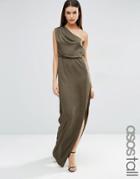 Asos Tall One Shoulder Drape Maxi Dress - Green