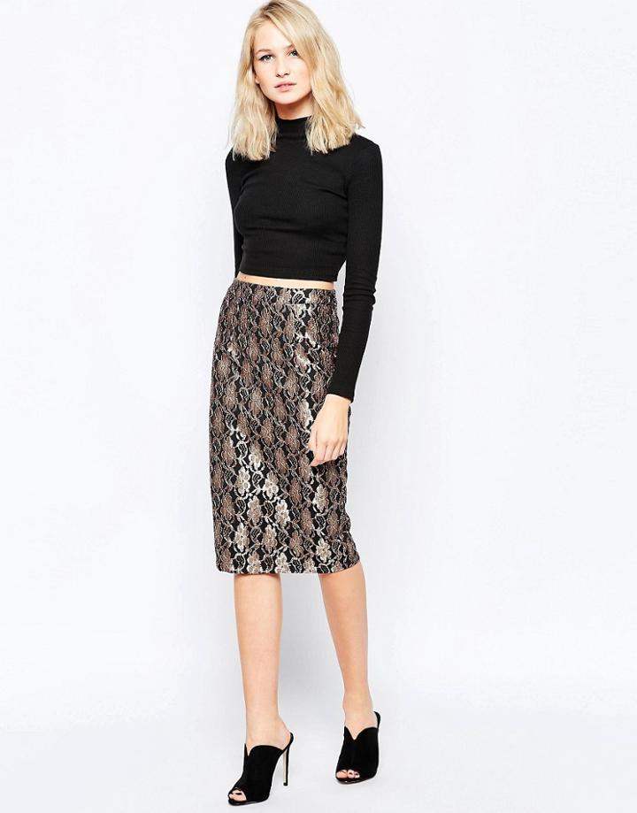 Little Mistress Lace Pencil Skirt - Orange