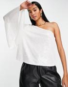 Pretty Lavish One Sleeve Top In All-over White Sequin - Part Of A Set