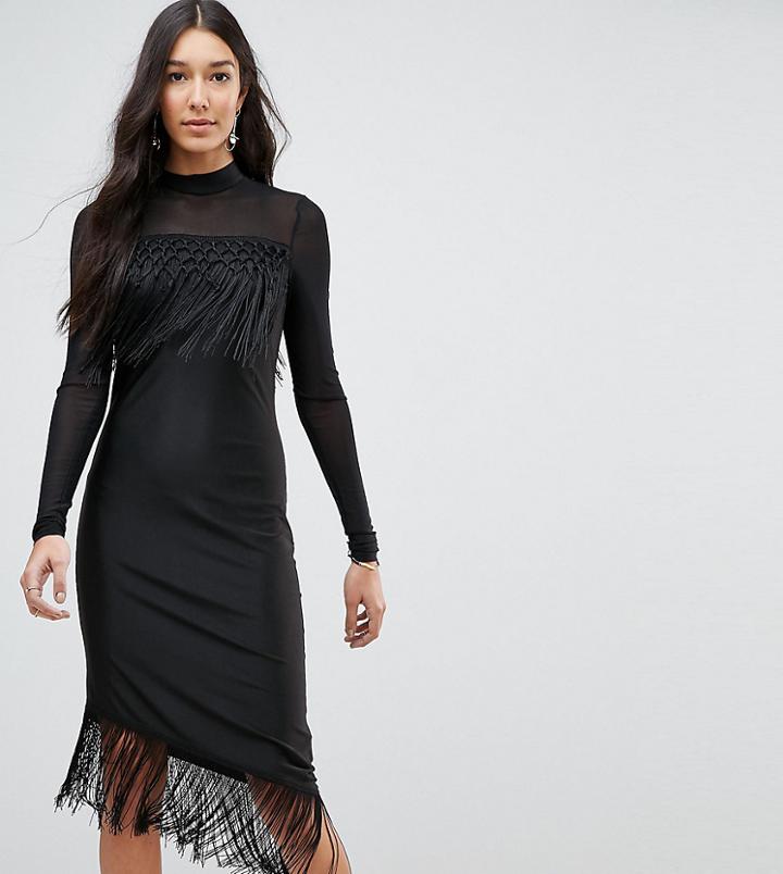 Y.a.s Tall Bodycon Dress With Fringing - Black