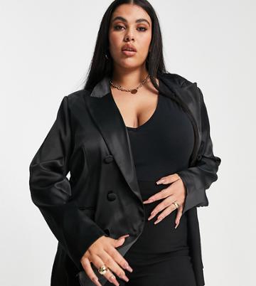 Liquorish Curve Satin Blazer In Black