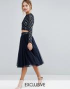 Lace & Beads Tulle Skirt With Embellished Waist Co Ord - Navy