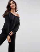 Asos Lounge Ripped Raw Edge Off The Shoulder Sweat - Black