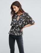 Fashion Union Floral Blouse - Black