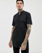 Asos Design Regular Fit Super Longline Shirt In Black - Black