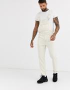 Asos Design Denim Overalls In Ecru With Contrast Stitching-cream