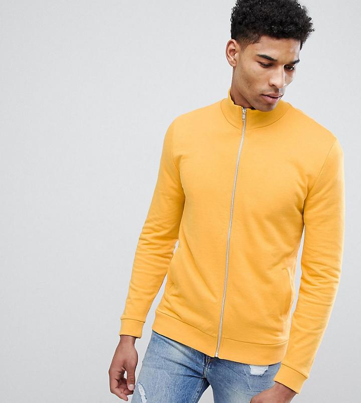 Asos Design Tall Jersey Track Jacket In Yellow - Yellow