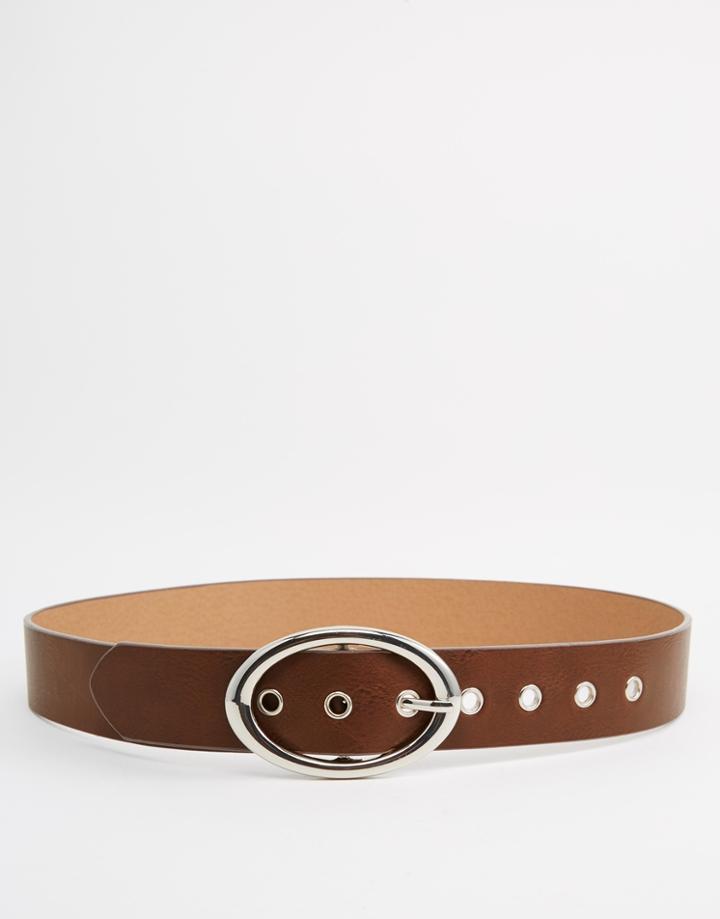 Asos Oval Buckle Eyelet Jeans Belt - Brown