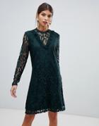 Vila Lace Frill Neck Midi Dress In Green