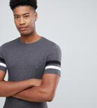Asos Design Tall Muscle T-shirt With Contrast Sleeve Panels In Gray - Gray
