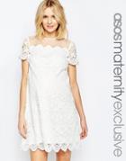 Asos Maternity Premium Shift Dress In Lace - White