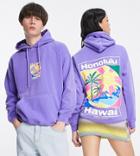 Collusion Unisex Hoodie With Hawaii Print In Purple