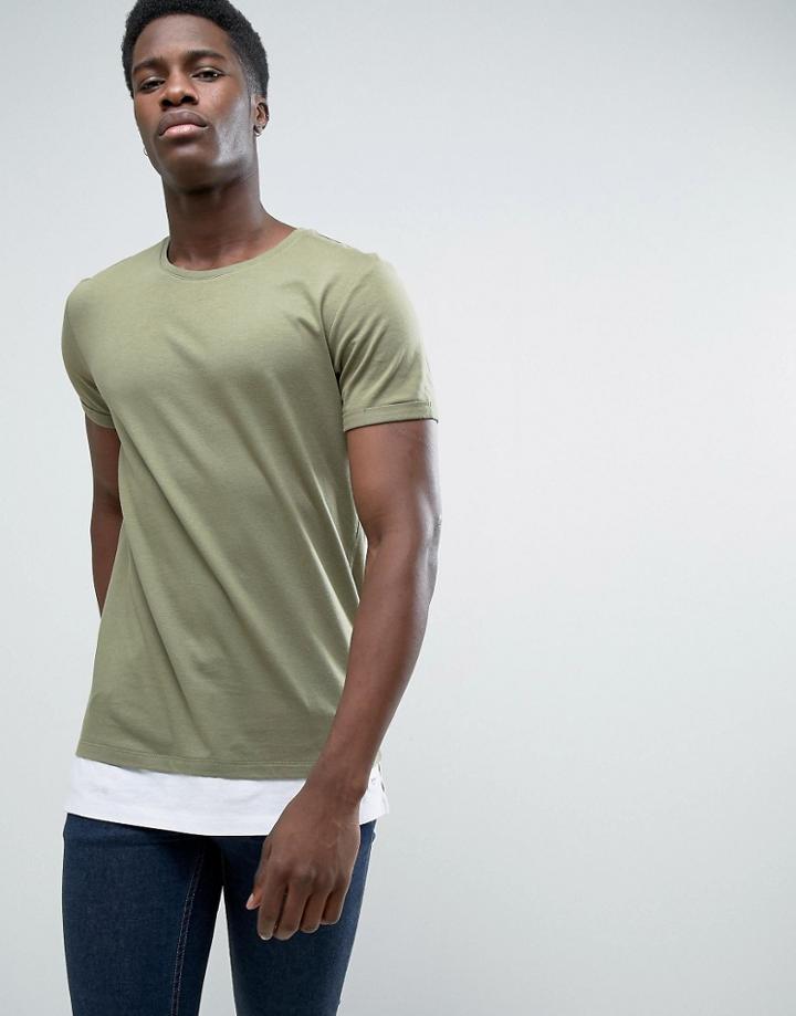 Esprit Longline T-shirt With Drop Hem Detail - Green
