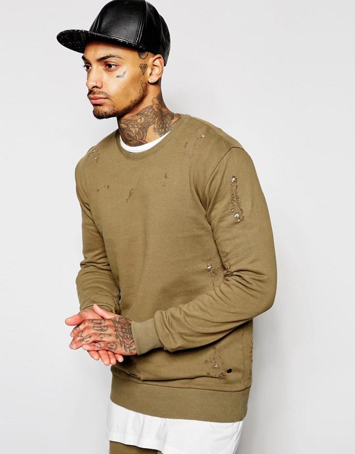 Criminal Damage Shoreditch Sweatshirt With Distressing - Green