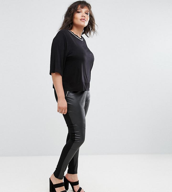 Elvi Pu Fronted Jeggings - Black