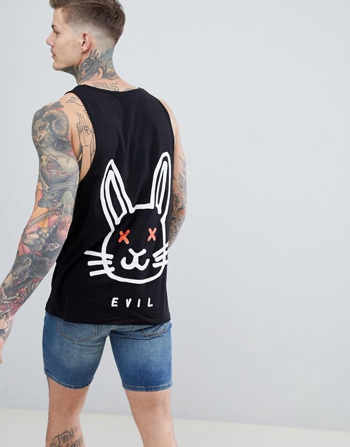 New Love Club Evil Bunny Back Print Tank - Black