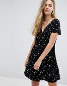 J.d.y Button Front Tea Dress With Bird Print - Black