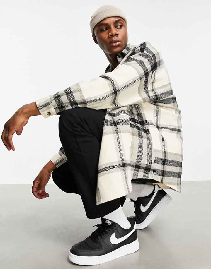 Asos Design Super Oversized Shirt In Neutral Large Scale Check